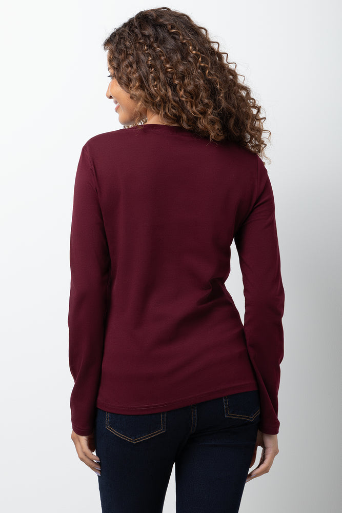 Long Sleeve Crew Neck T-Shirt Burgundy (2)