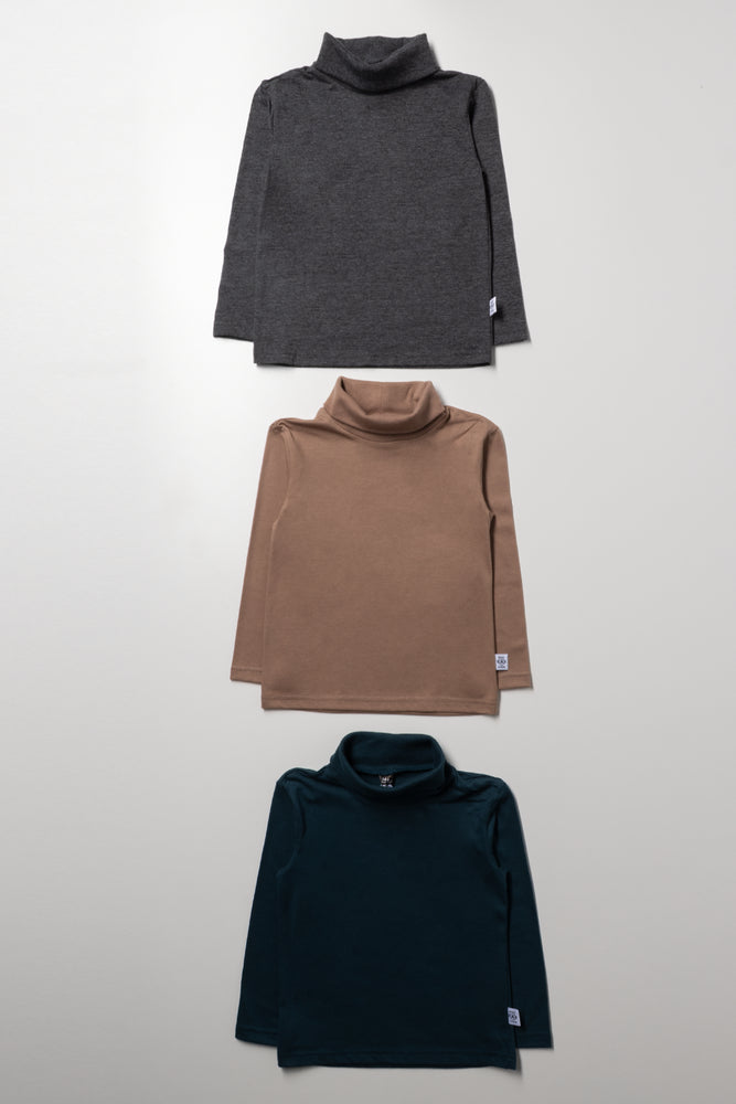 3 Pack Polonecks Dark Grey, Natural And Teal