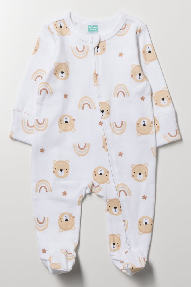 Bear Printed Sleepsuit Cream