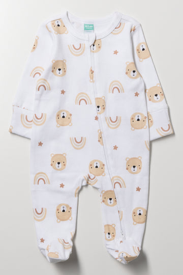 Bear Printed Sleepsuit Cream