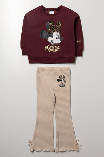 Minnie Mouse Leggings Set Burgundy And Natural