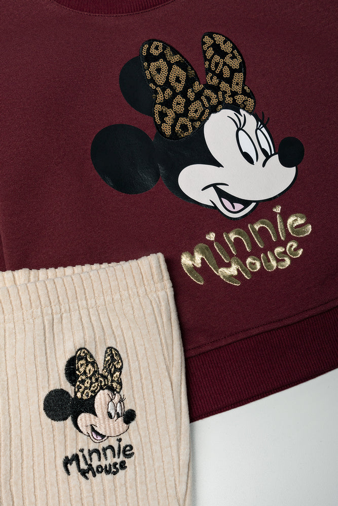 Minnie Mouse Leggings Set Burgundy And Natural (1)