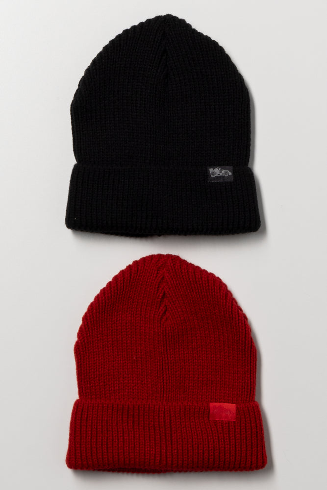 2 Pack Beanies Red And Black