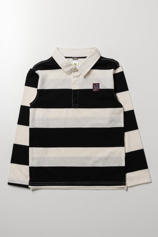 Stripe Long Sleeve Rugby Golfer Black And White