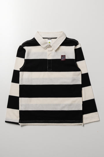 Stripe Long Sleeve Rugby Golfer Black And White