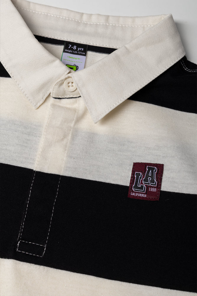 Stripe Long Sleeve Rugby Golfer Black And White (1)