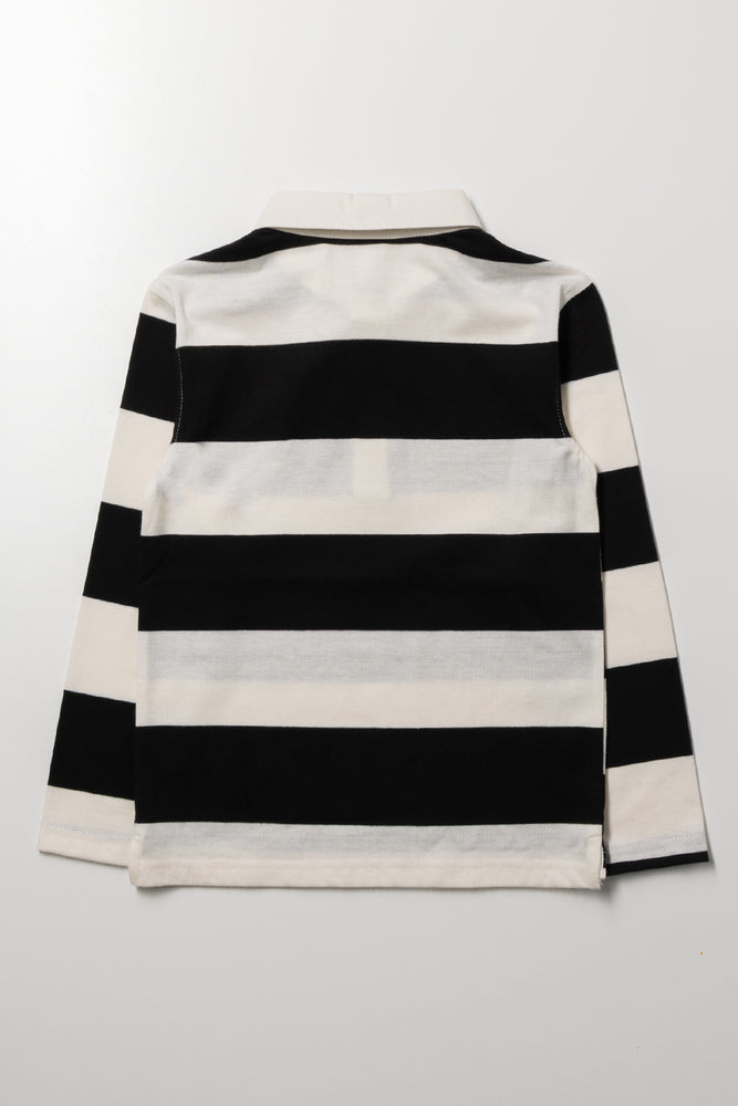 Stripe Long Sleeve Rugby Golfer Black And White (2)