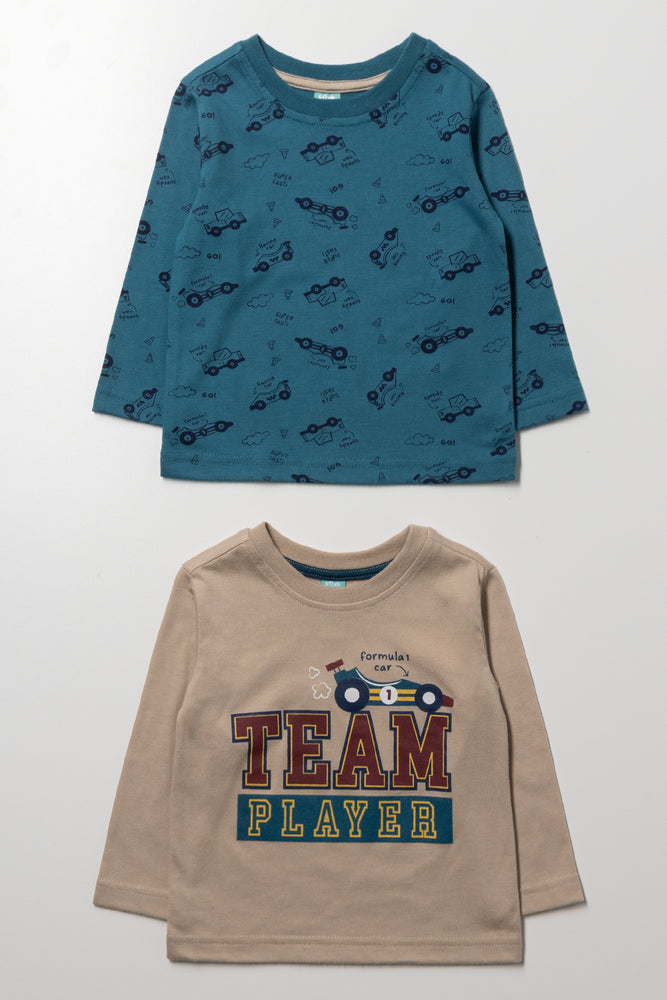 2 Pack Long Sleeve T-Shirts Blue And Natural