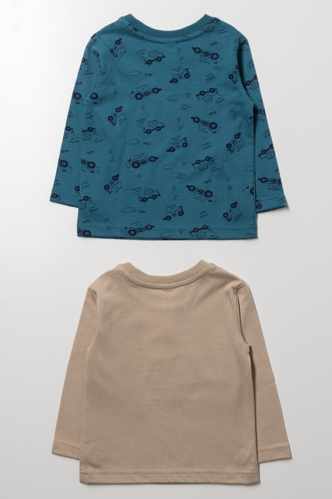 2 Pack Long Sleeve T-Shirts Blue And Natural (2)