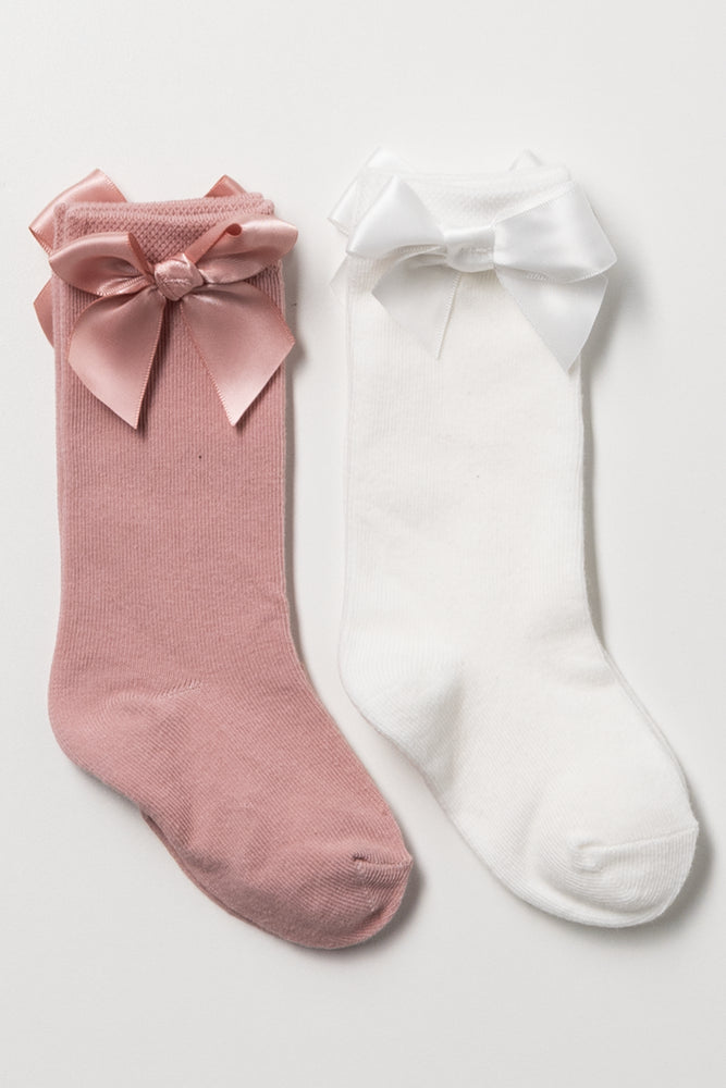 2 Pack Knee High Socks White & Pink
