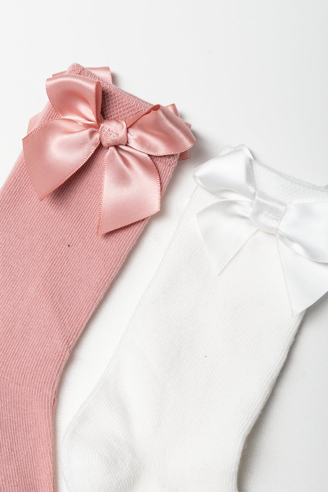 2 Pack Knee High Socks White & Pink
