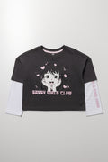 Relaxed Peepout Sleeve T-Shirt Dark Grey