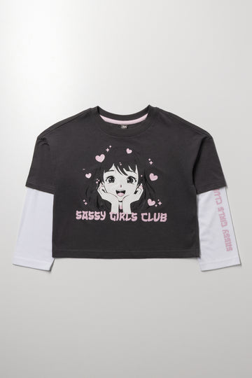 Relaxed Peepout Sleeve T-Shirt Dark Grey