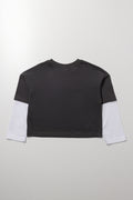 Relaxed Peepout Sleeve T-Shirt Dark Grey (2)