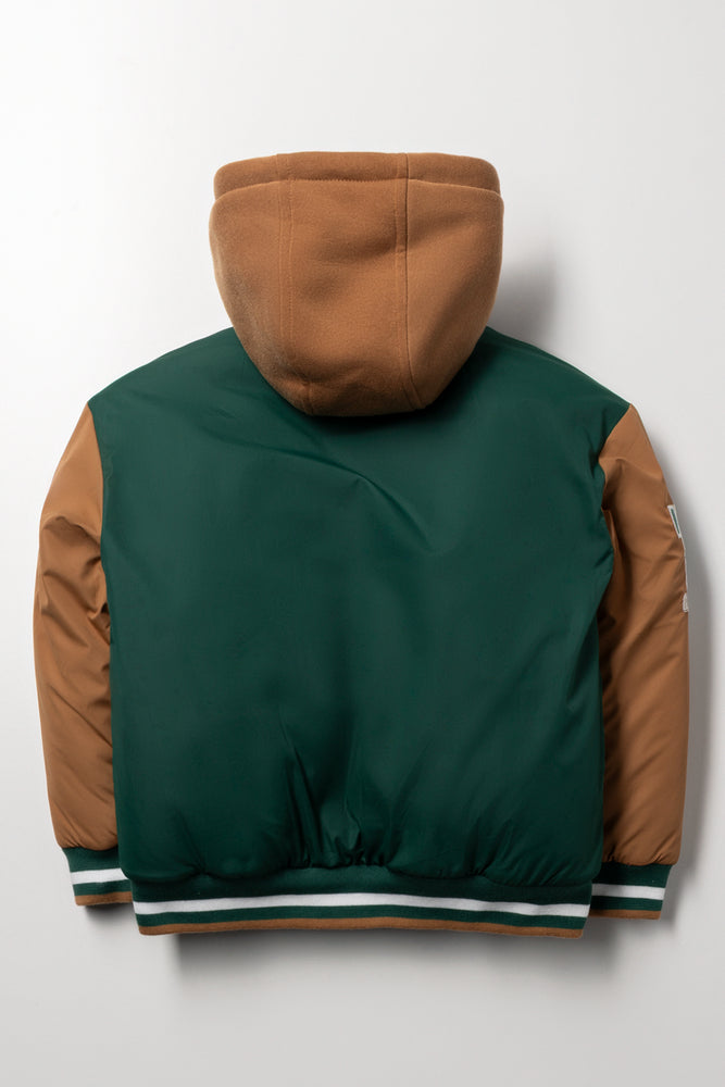 Hooded Baseball Jacket Green And Brown (2)