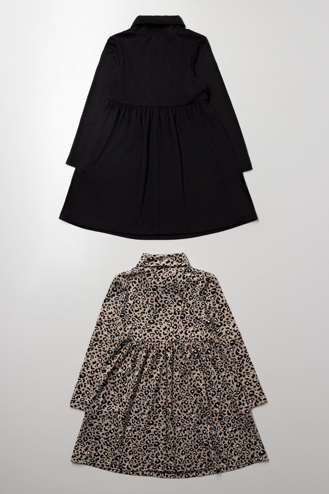 2 Pack Animal Poloneck Dresses Natural And Black (2)
