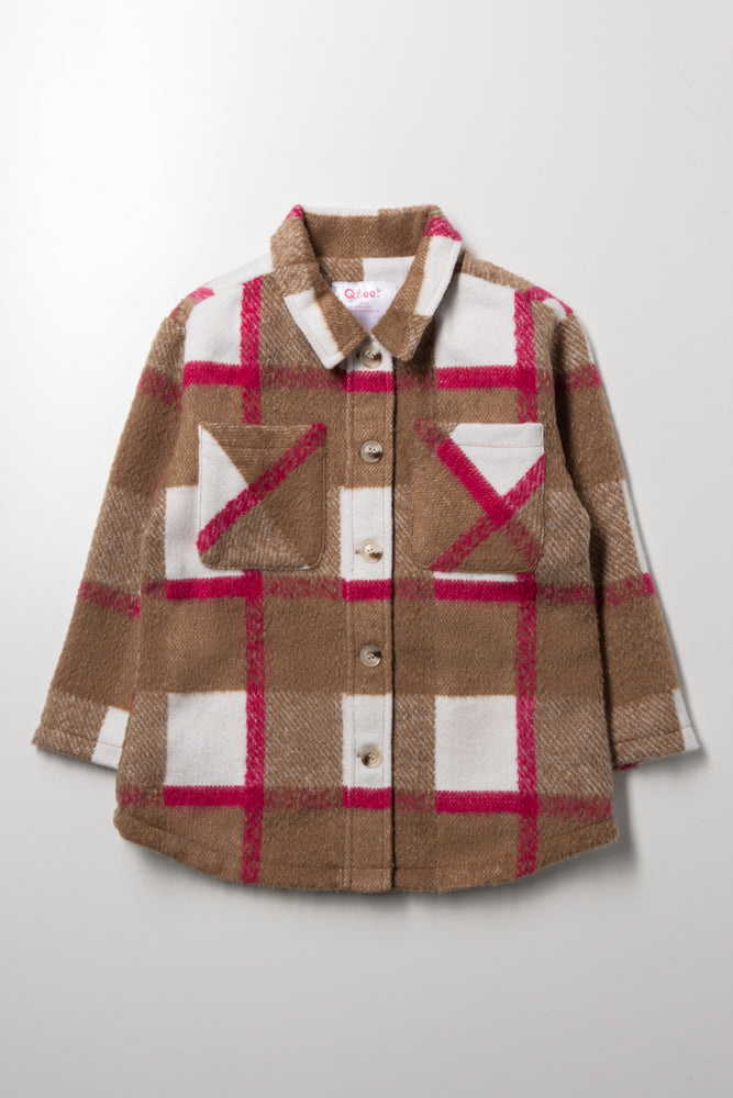 Check Shacket Brown And Pink