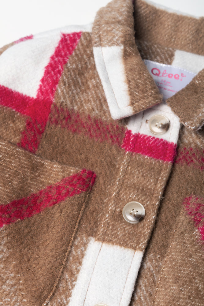 Check Shacket Brown And Pink
