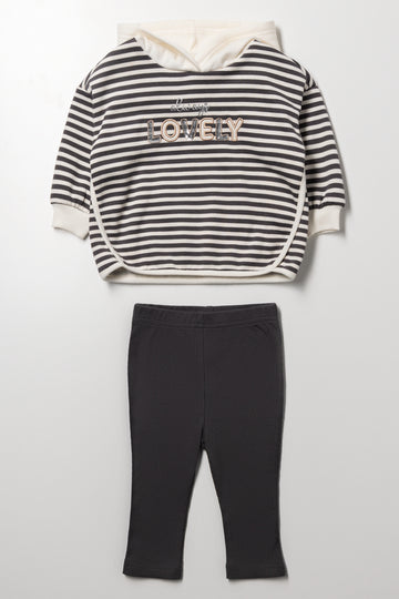 Tracktop And Leggings Set Charcoal And Cream