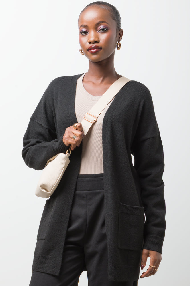 Mid Length Cardigan Black