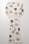 Heart Crew Neck Tracktop And Rib Flare Leggings Set Multicolour (2)
