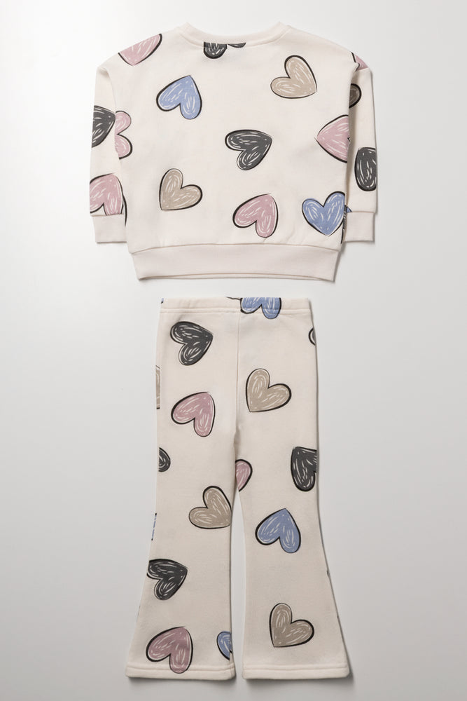 Heart Crew Neck Tracktop And Rib Flare Leggings Set Multicolour (2)