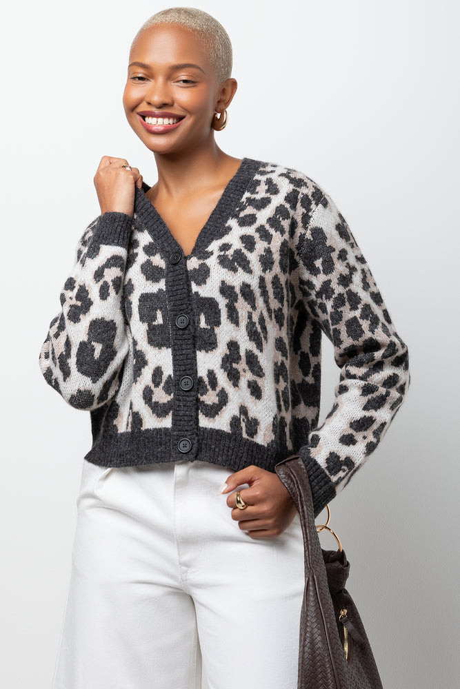 Animal Long Sleeve Cardigan Dark Grey