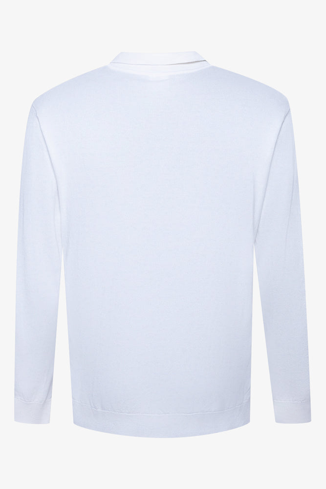 Basket Weave Long Sleeve Golfer White (1)