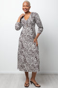 Crinkle Tie Front Maxi Dress White And Brown
