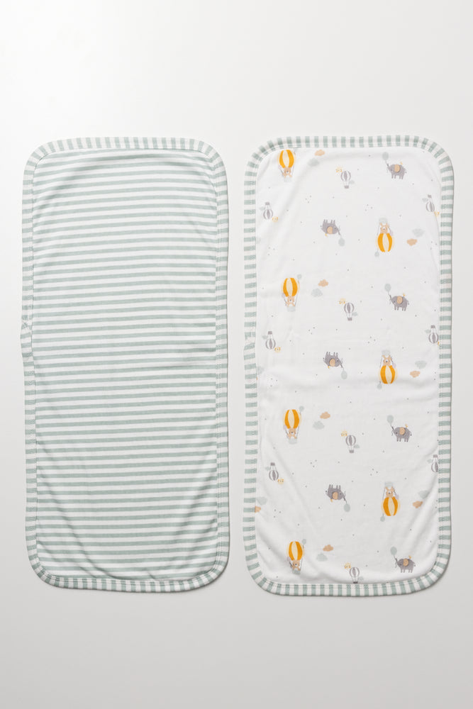 2 Pack Burp Cloths Green And White