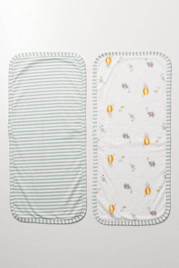 2 Pack Burp Cloths Green And White
