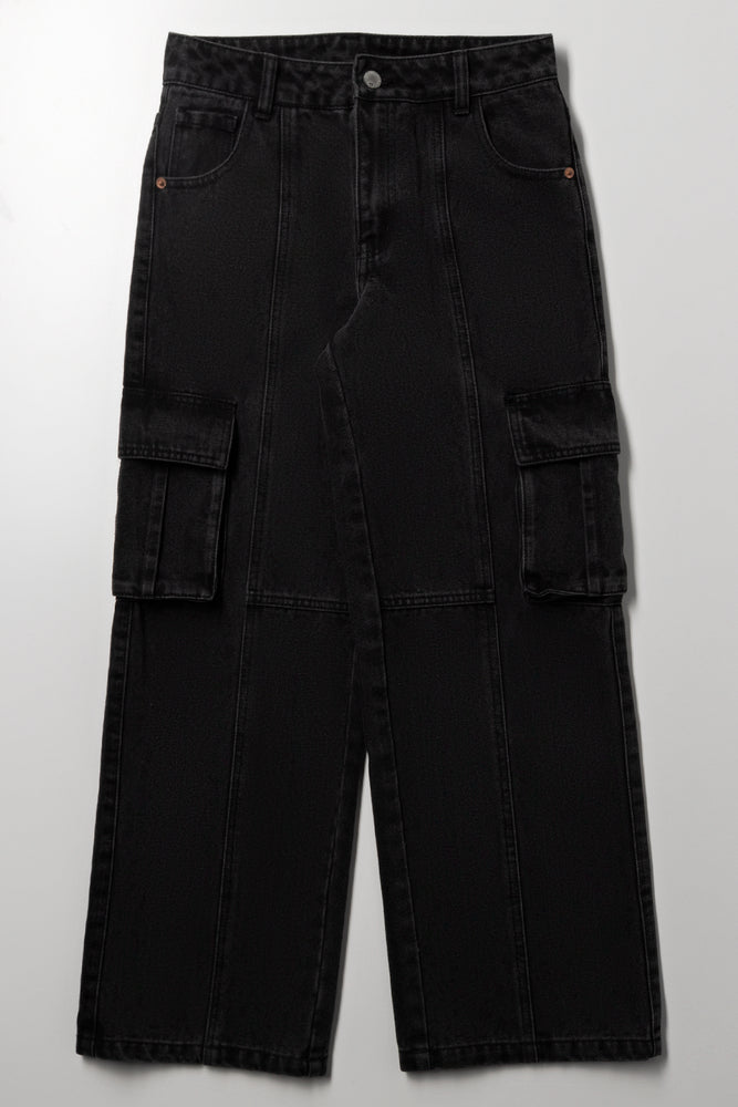 Cargo Baggy Wide Leg Denim Jeans Dark Grey
