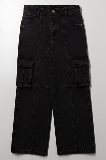 Cargo Baggy Wide Leg Denim Jeans Dark Grey