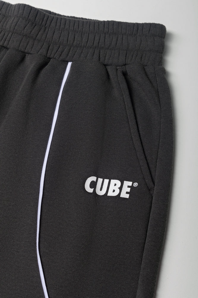 Piped Straight Leg Trackpants Dark Grey