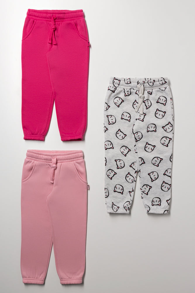 3 Pack Kitty Trackpants Pink And Grey