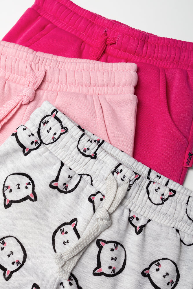 3 Pack Kitty Trackpants Pink And Grey