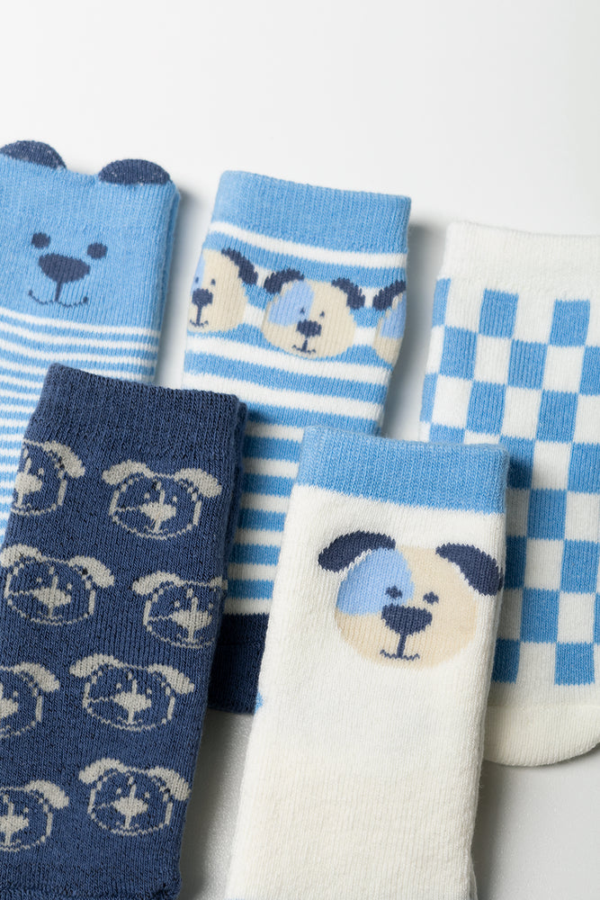 5 Pack Socks Blue & White (1)