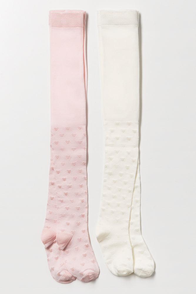 2 Pack Opaque Tights Pink & White