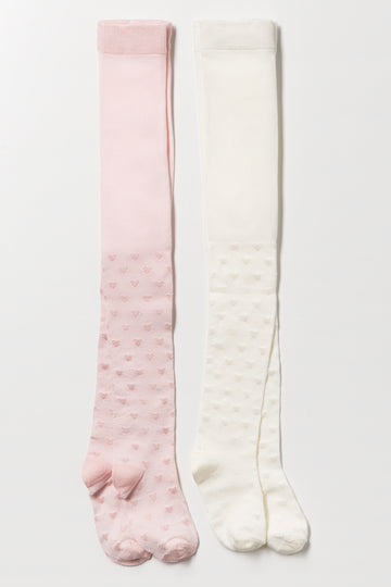 2 Pack Opaque Tights Pink & White