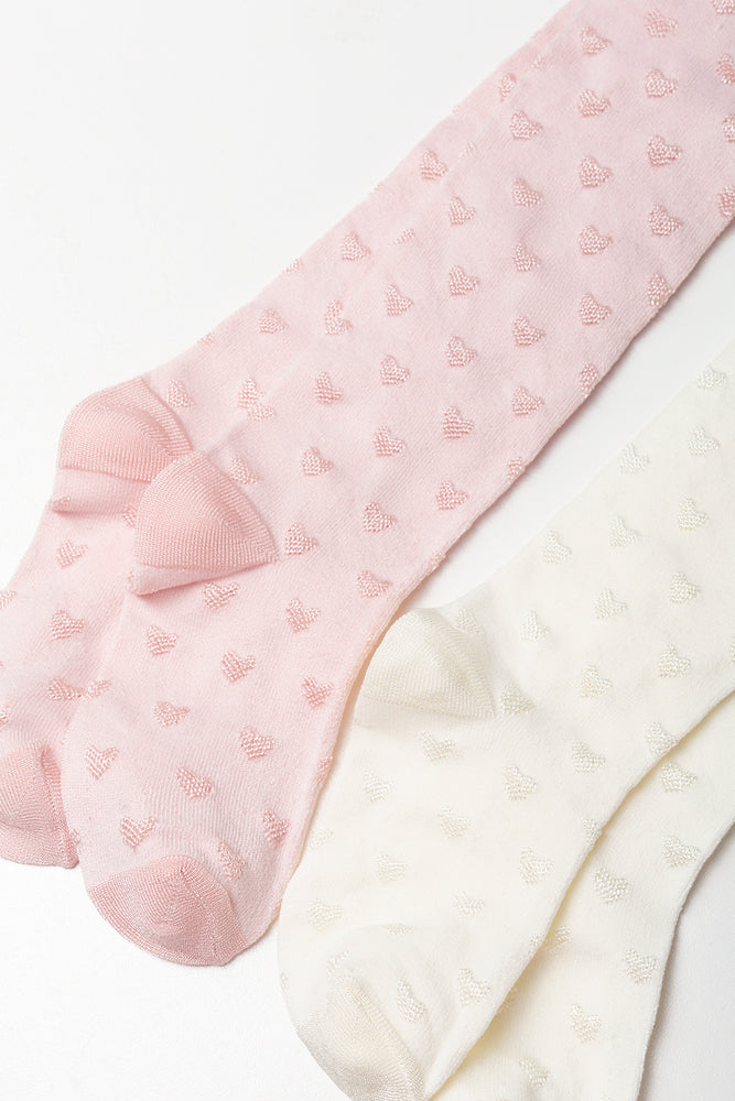 2 Pack Opaque Tights Pink & White (1)