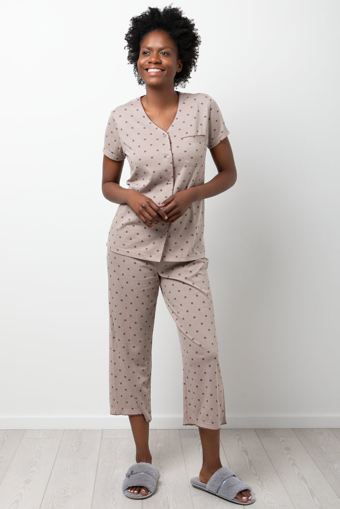 Spot Button Through Capri Pyjama Set Natural