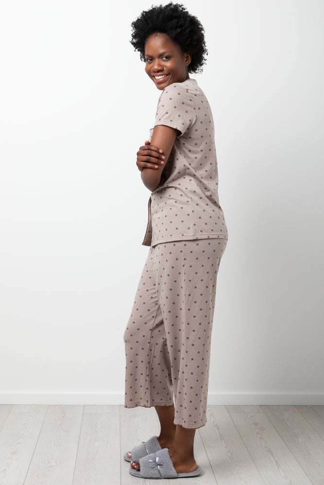 Spot Button Through Capri Pyjama Set Natural (1)