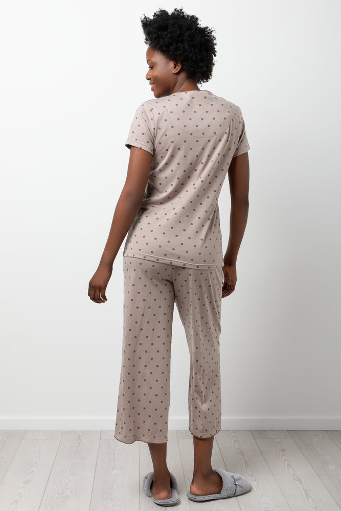 Spot Button Through Capri Pyjama Set Natural (2)