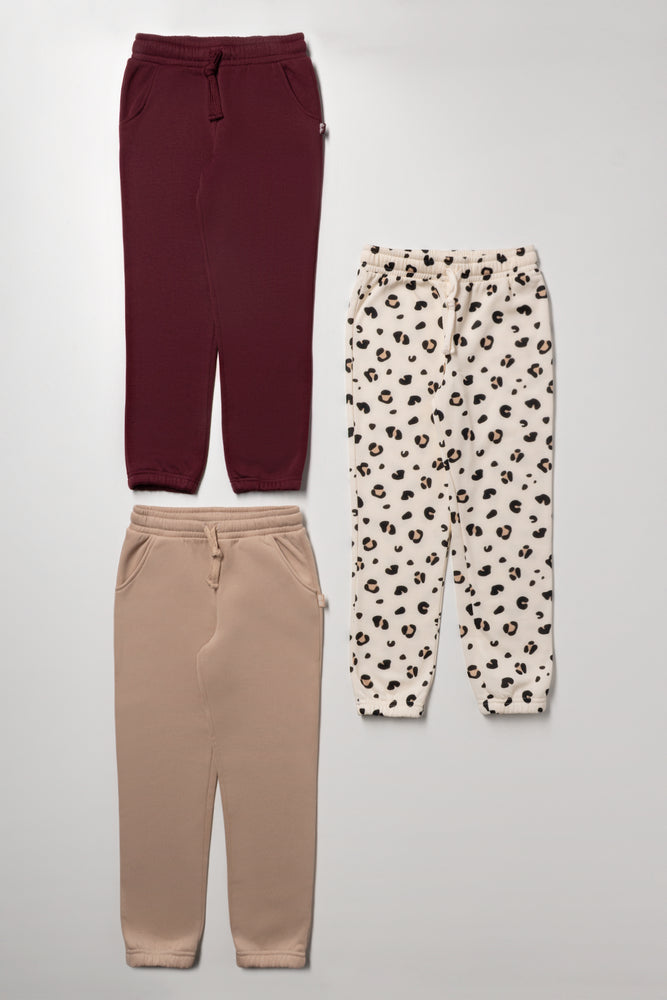 3 Pack Animal Trackpants Natural And Burgundy