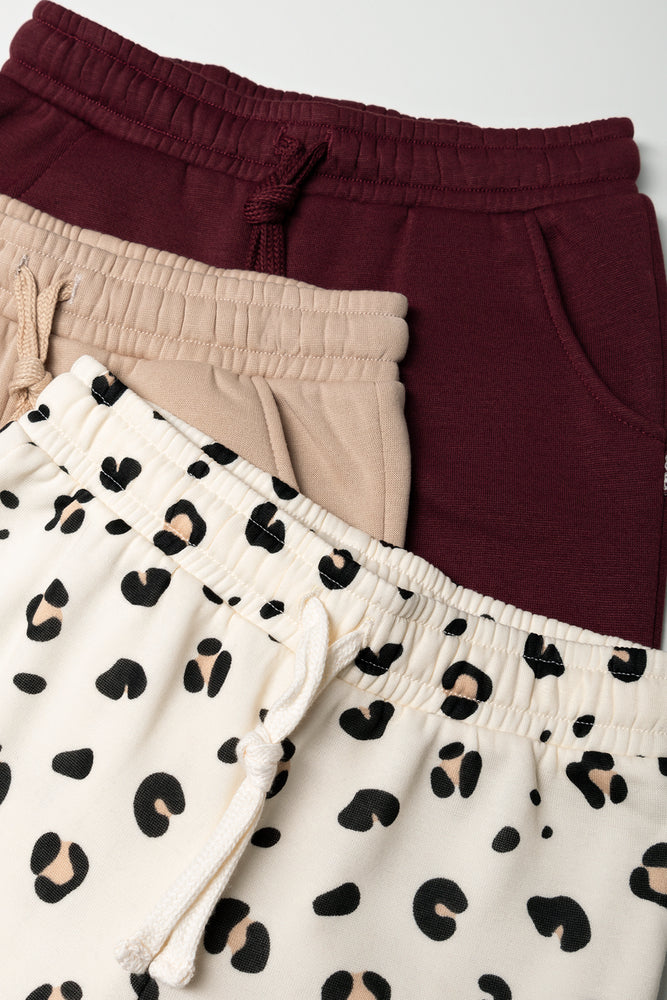 3 Pack Animal Trackpants Natural And Burgundy