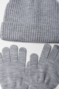Gloves and Ribbed Beanie Set Grey (1)