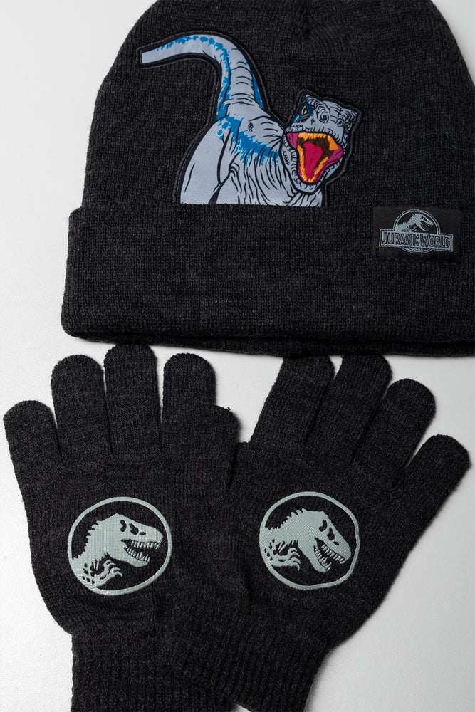Jurassic World Beanie and Gloves Set Charcoal (1)