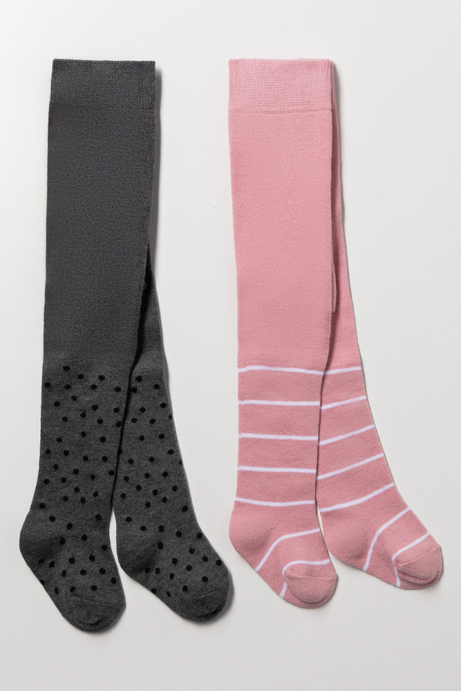 2 Pack Tights Dark Grey And Pink
