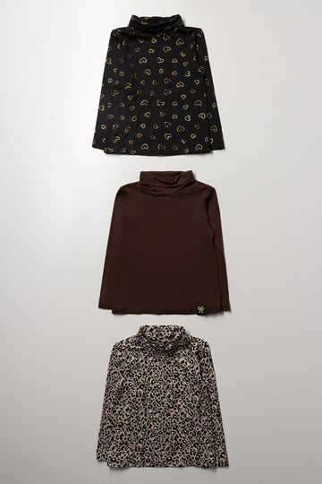 3 Pack Animal Polonecks Natural, Brown And Black