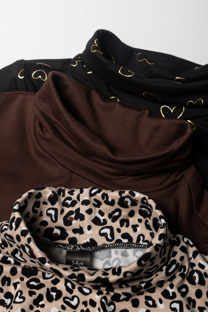 3 Pack Animal Polonecks Natural, Brown And Black